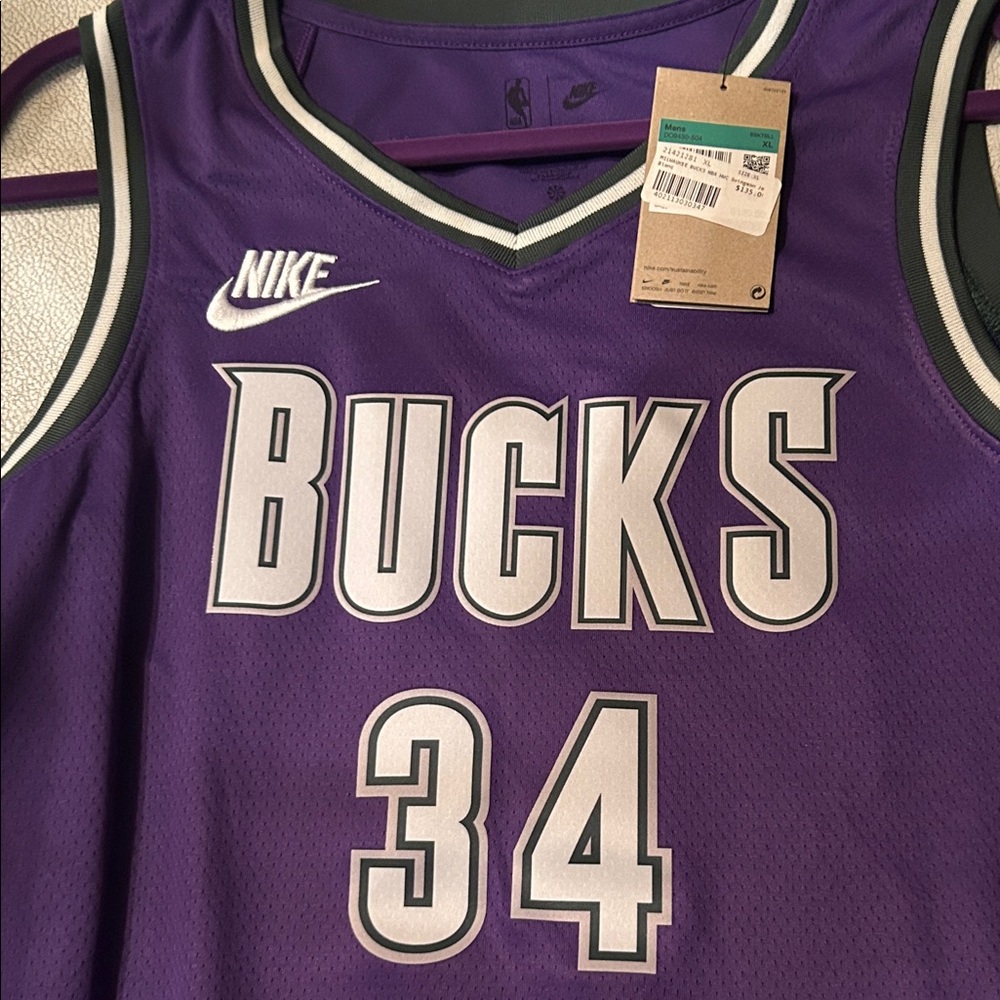 Nike Bucks Purple and Gray Jersey